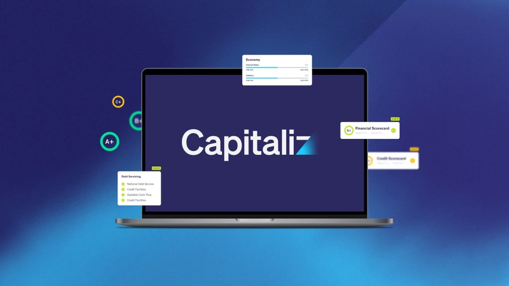 Capitaliz SaaS platform interface with financial scorecards and debt-servicing panels